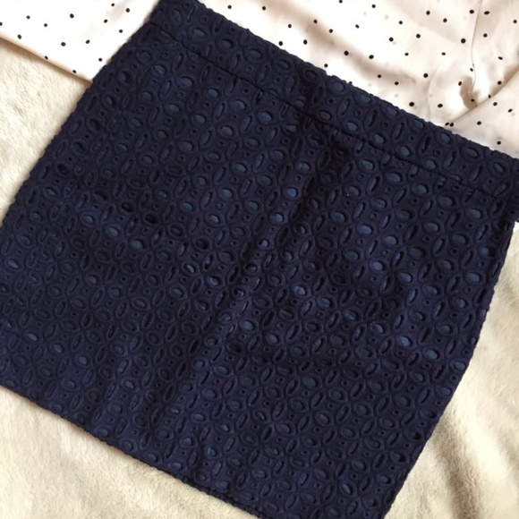 J. Crew Navy Blue Embroidered Skirt - Picture 4 of 4